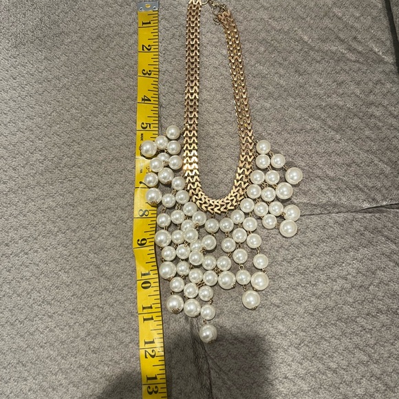 Gold Tone 2 Broke Girls Style Chevron Faux Pearl Choker Necklace - Picture 11 of 14